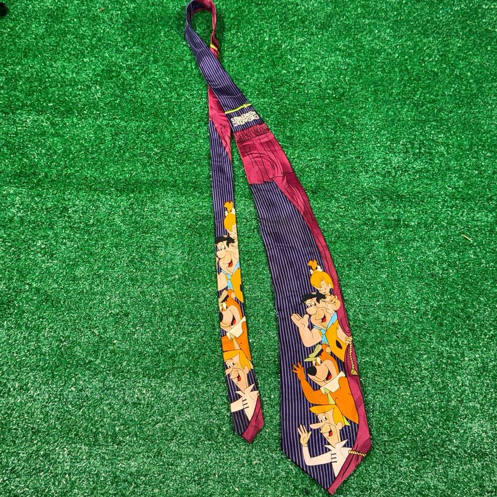 Vintage 1994 Cartoon Network The Flintstones and Yogi Bear 100% Silk Necktie